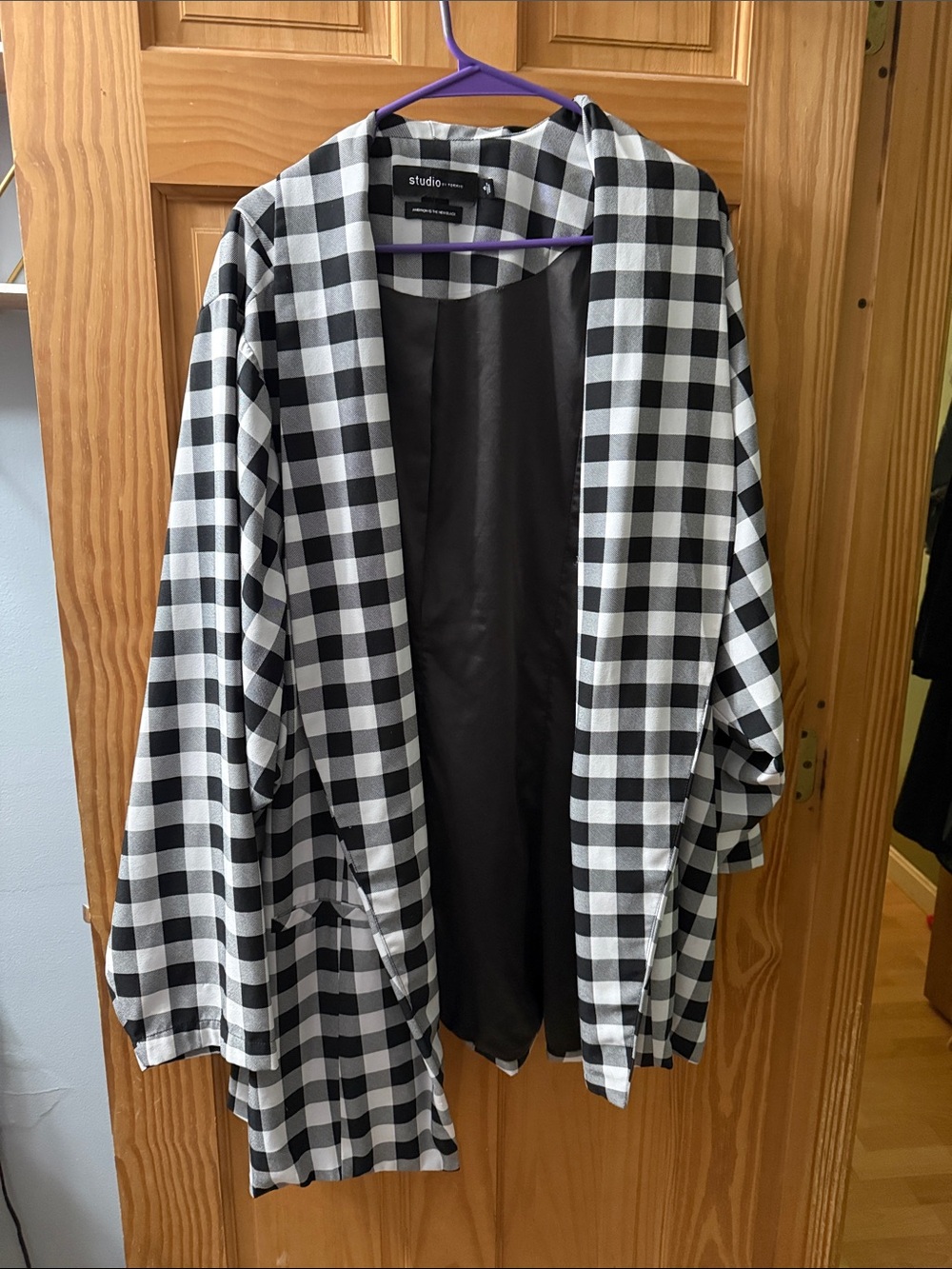 Torrid Studio Black and White Buffalo Check Open-Front Jacket